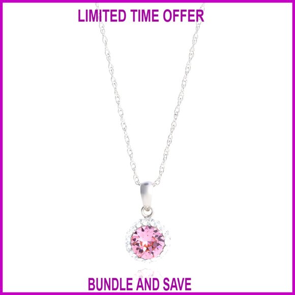 Sterling Silver Crystal Halo Pendant Necklace 18 Inch Chain Hypoallergenic